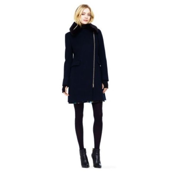 Club Monaco Black Josette Wool and Faux Fur Coat Size XS - Picture 2 of 8